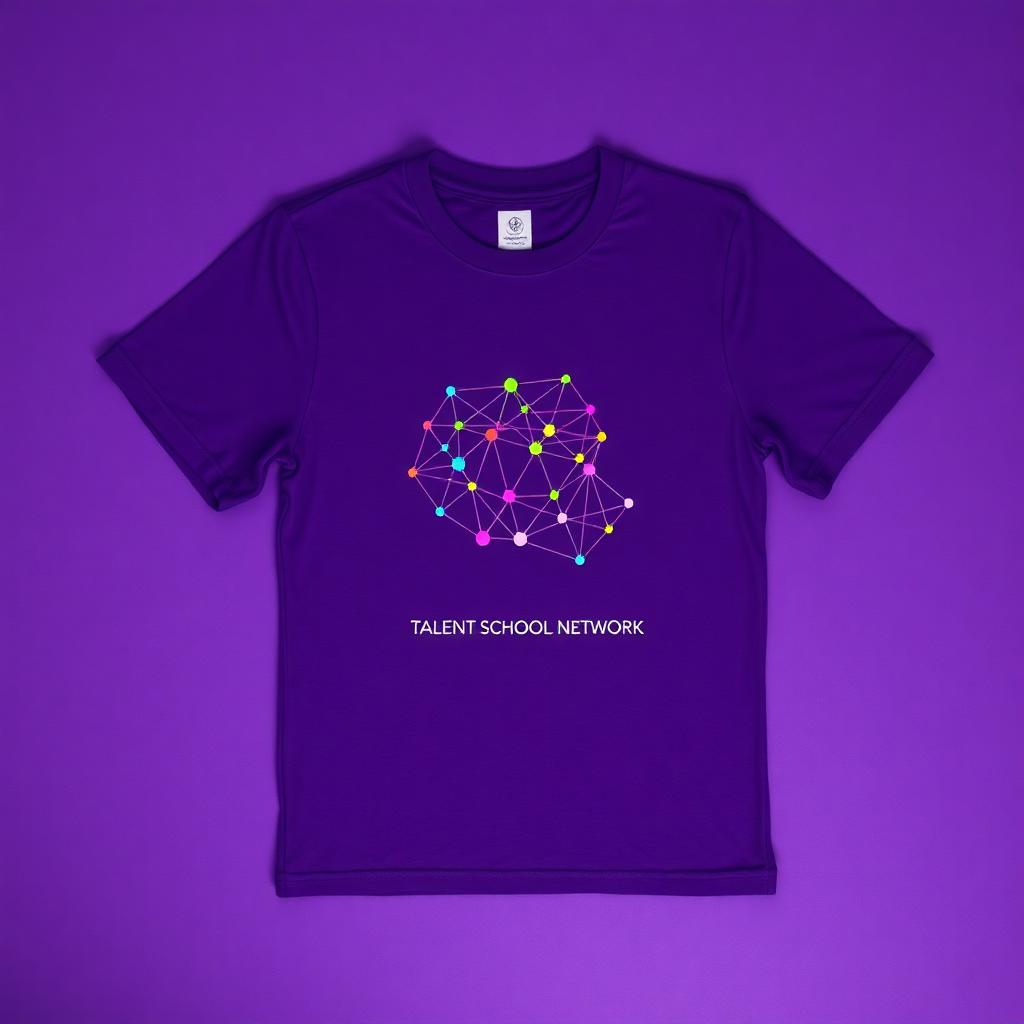 Deep purple tee with neon origami network constellation print.