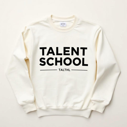 Cream crewneck sweatshirt with bold Talent School wordmark.