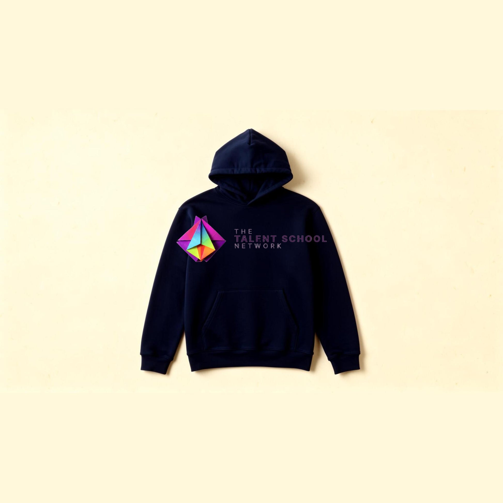 Talent School Parent Hoodie — 2026 lockup, navy pullover on cream
